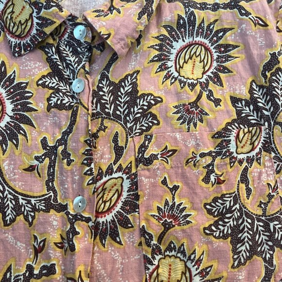 C & C California Women’s L Linen Blend Floral Button Blouse Pink Boho Hippie - Picture 3 of 5